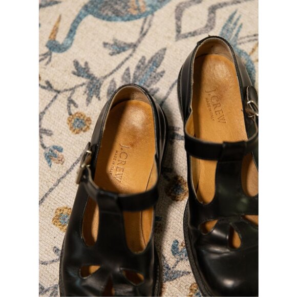 Vintage J. Crew Italian Leather Chunky Mary Jane Loafers Black Petal Cutouts 8 - Picture 6 of 12